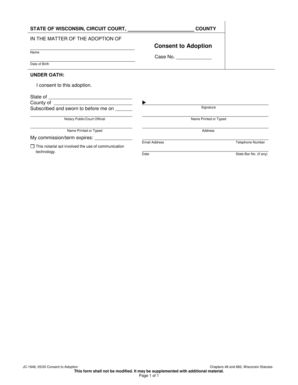 Form JC-1646 Consent to Adoption - Wisconsin, Page 1