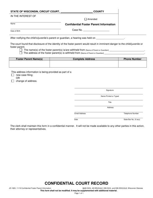 Form JD-1820  Printable Pdf