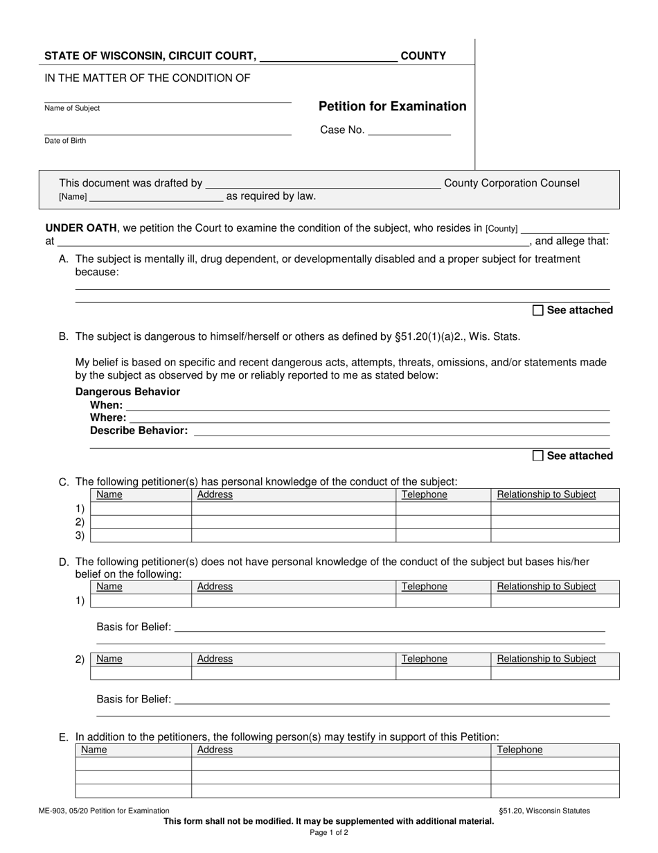 Form ME-903 Petition for Examination - Wisconsin, Page 1