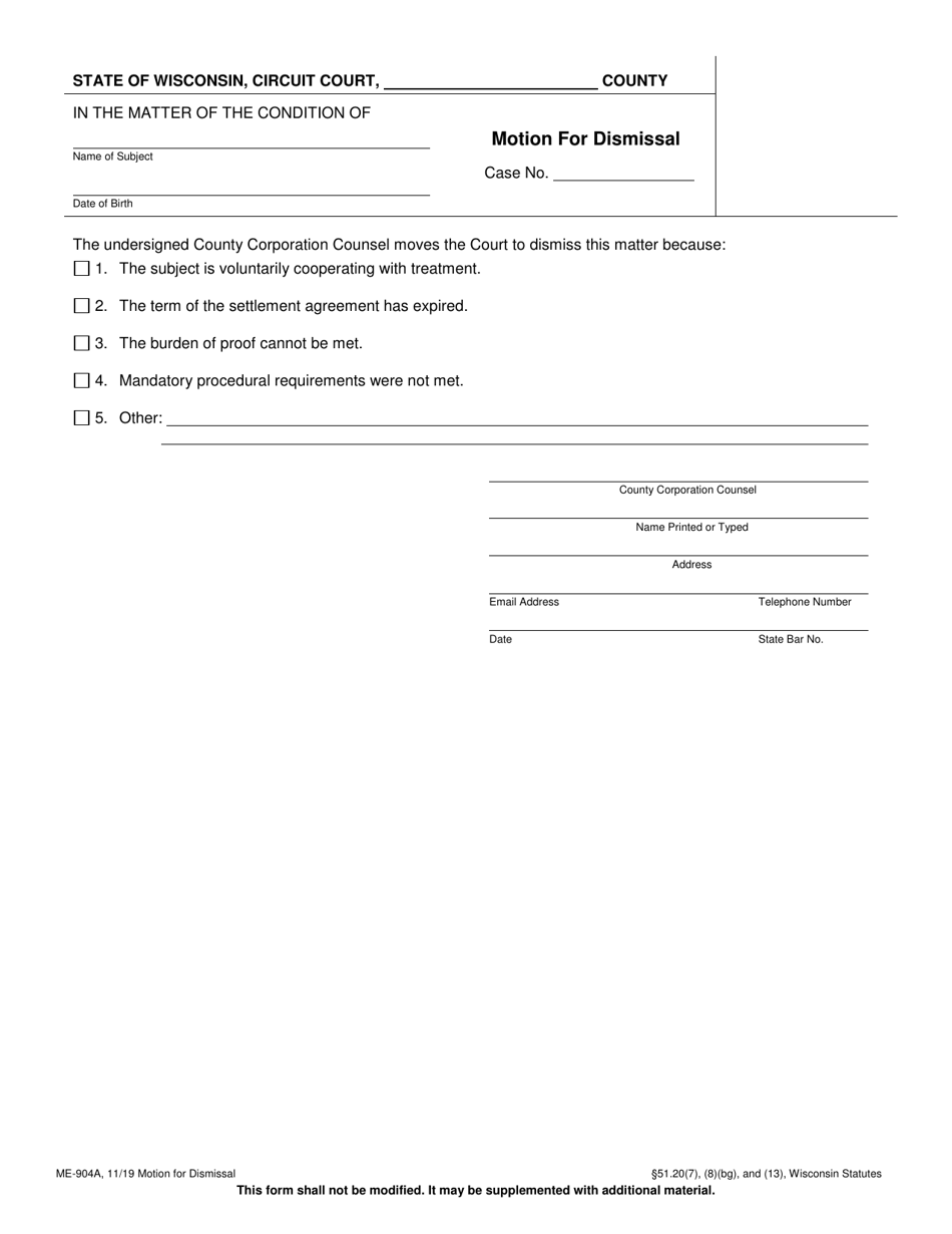 Form ME-904A Motion for Dismissal - Wisconsin, Page 1