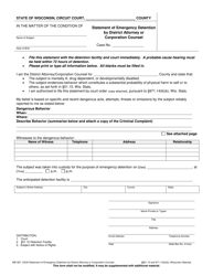 Document preview: Form ME-907 Statement of Emergency Detention by District Attorney or Corporation Counsel - Wisconsin