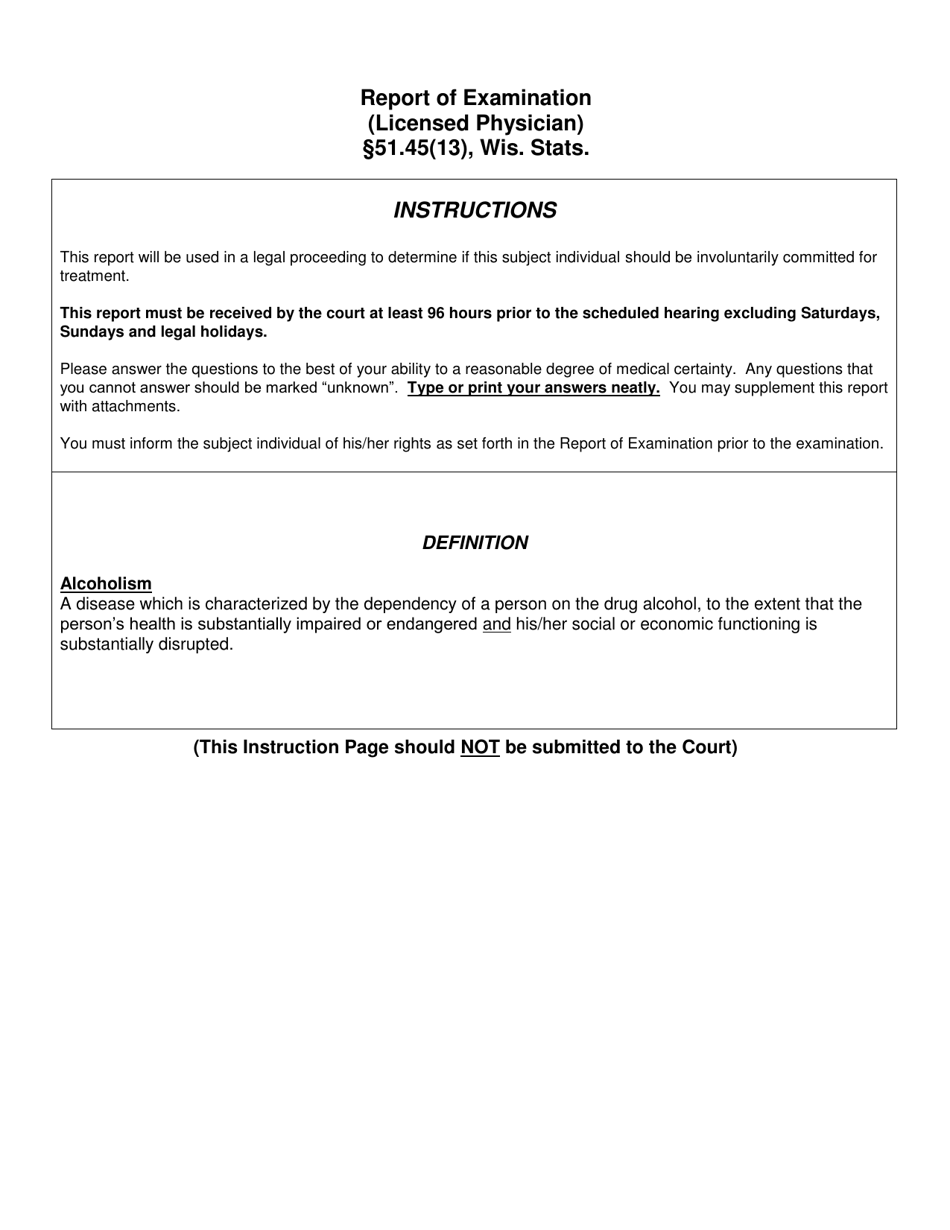 Form ME-940 Report of Examination (Licensed Physician) - Wisconsin, Page 1
