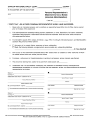 Document preview: Form PR-1816 Personal Representative's Statement to Close Estate - Wisconsin