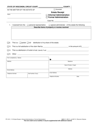 Document preview: Form PR-1815 Estate Receipt (Informal and Formal Administration) - Wisconsin
