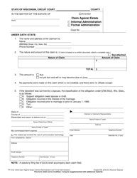 Document preview: Form PR-1819 Claim Against Estate - Wisconsin