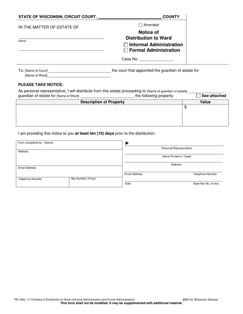 Form PR-1822 Notice of Distribution to Ward - Wisconsin