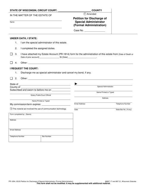 Form PR-1854 Petition for Discharge of Special Administrator - Wisconsin