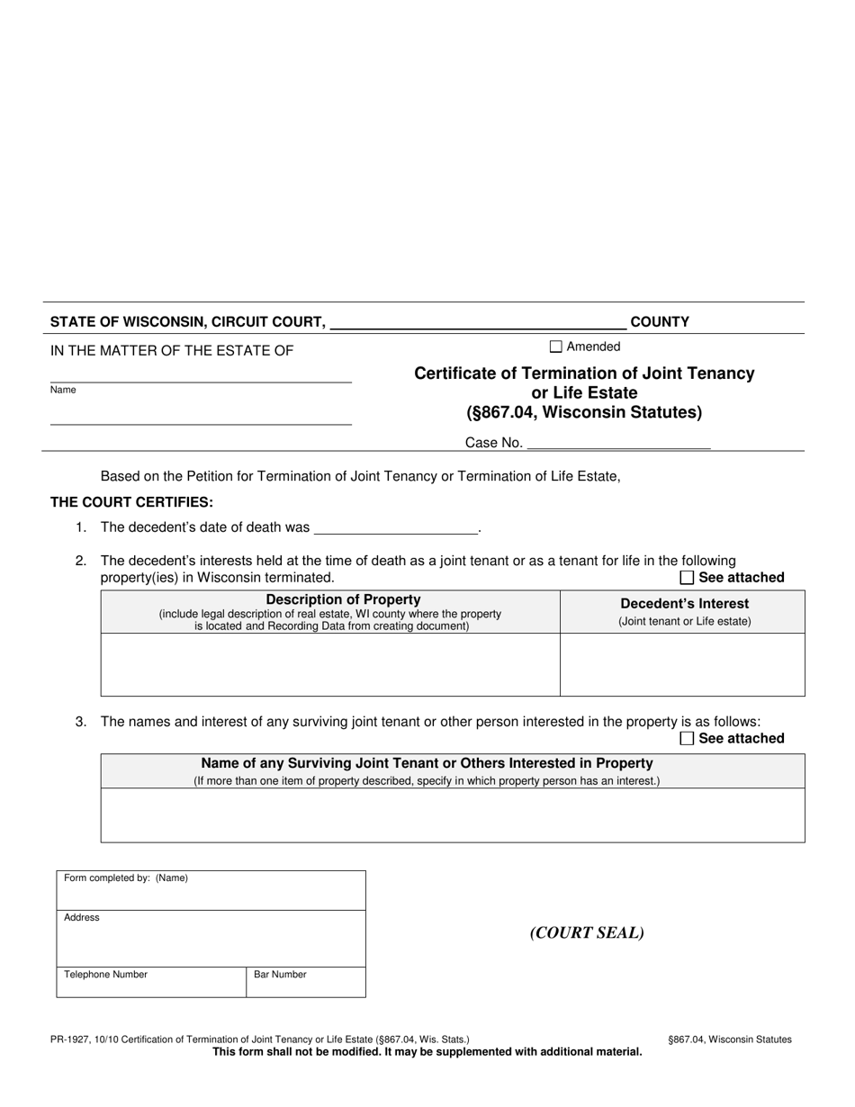 Form Pr 1927 Fill Out Sign Online And Download Printable Pdf Wisconsin Templateroller 5315