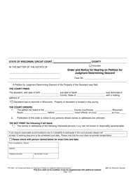 Document preview: Form PR-1946 Order and Notice for Hearing on Petition for Judgment Determining Descent - Wisconsin