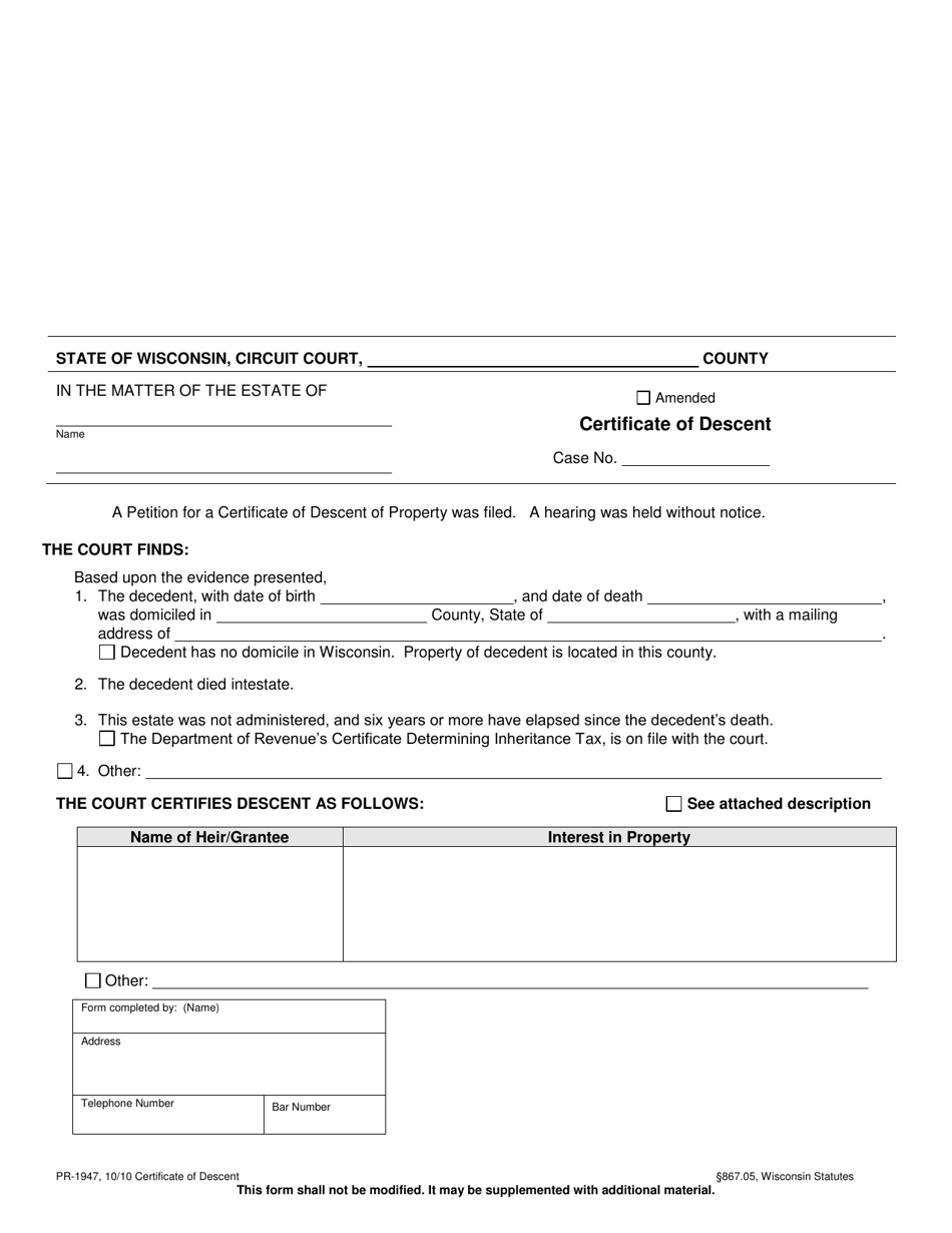 Form Pr 1947 Fill Out Sign Online And Download Printable Pdf Wisconsin Templateroller 9102