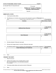 Form PR-1963 Petition for Transfer of Residue (Ancillary Administration) - Wisconsin