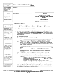 Form SC-5100V Affidavit of Service of Sc-500, Summons and Complaint Eviction (Small Claims) - Wisconsin