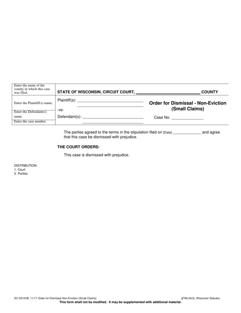 Form SC-5310VB Order for Dismissal - Non-eviction (Small Claims) - Wisconsin