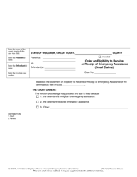 Document preview: Form SC-5510VB Order on Eligibility to Receive or Receipt of Emergency Assistance (Small Claims) - Wisconsin