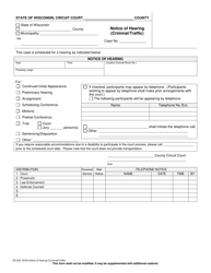 Document preview: Form CR-202 Notice of Hearing (Criminal/Traffic) - Wisconsin