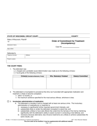 Form CR-206 Order of Commitment for Treatment (Incompetency) - Wisconsin