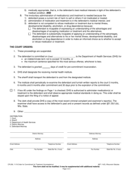 Form CR-206 Order of Commitment for Treatment (Incompetency) - Wisconsin, Page 2