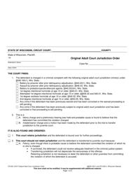 Form CR-223 Original Adult Court Jurisdiction Order - Wisconsin