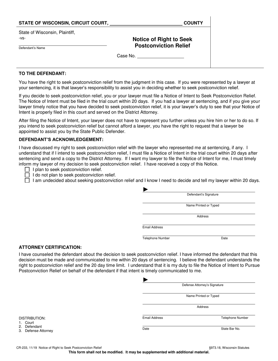 Form CR-233 Download Printable PDF or Fill Online Notice of Right to ...