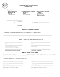 Document preview: Formulario CV(6)-451 Contestacion Del Demandado - Washington, D.C. (Spanish)