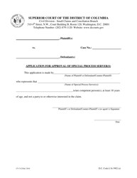 Form CV-3123 &quot;Application for Approval of Special Process Server&quot; - Washington, D.C.