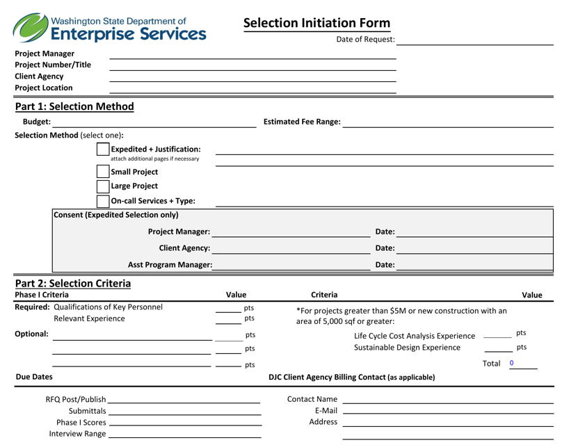 Selection Initiation Form - Washington Download Pdf