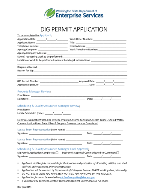 Dig Permit Application - Washington Download Pdf