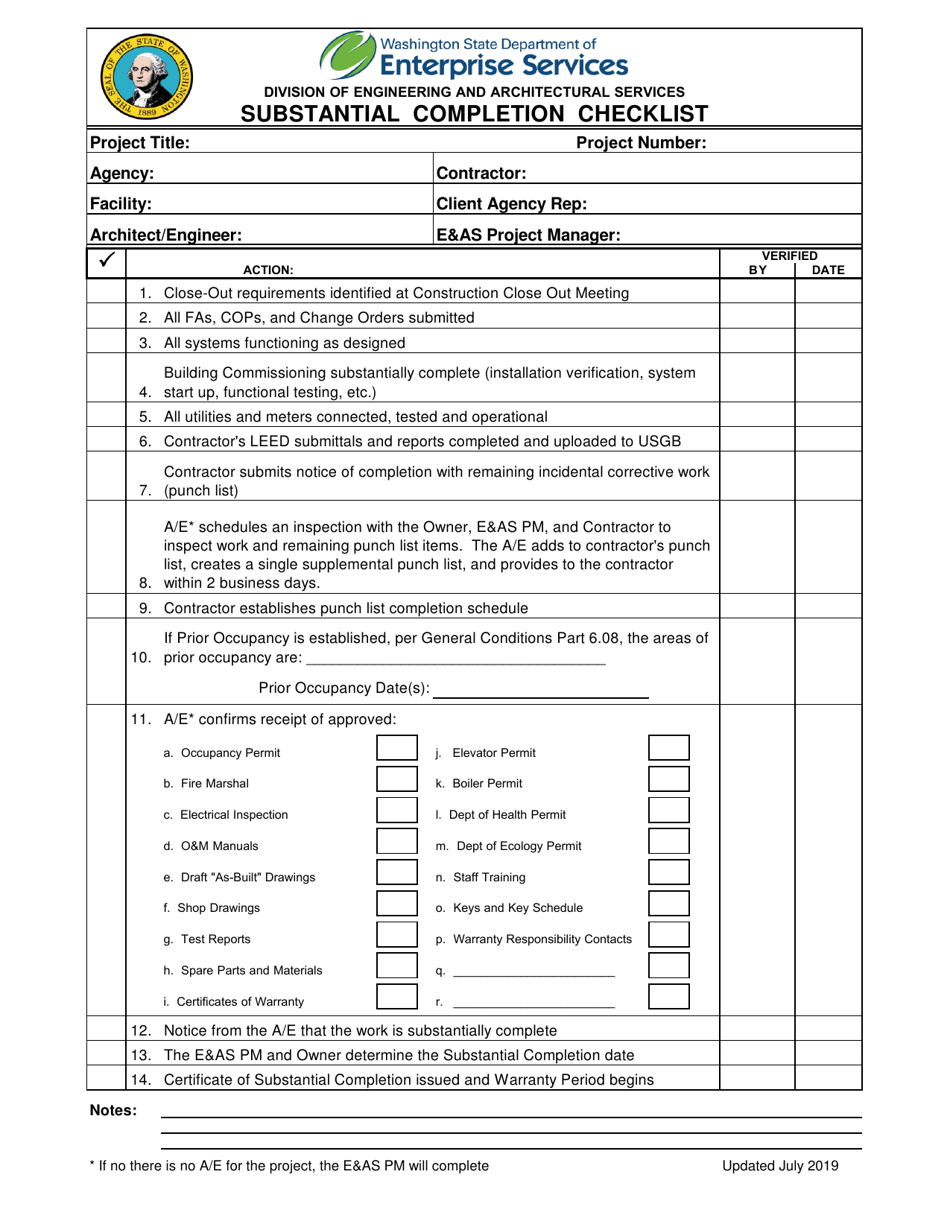 Washington Substantial Completion Checklist - Fill Out, Sign Online and ...