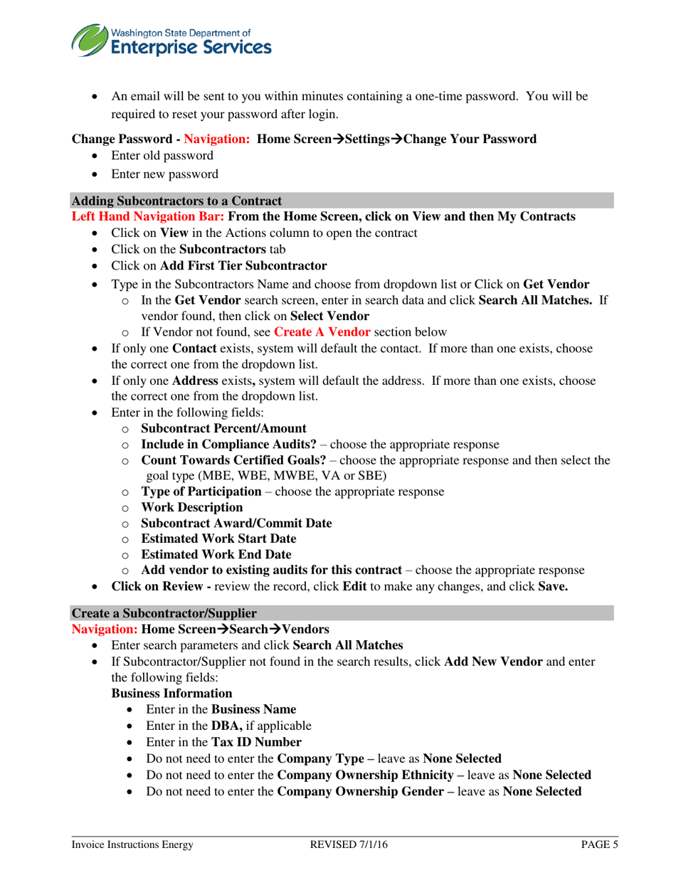 Instructions for Submittal of Esco Invoice for Payment - Washington, Page 5