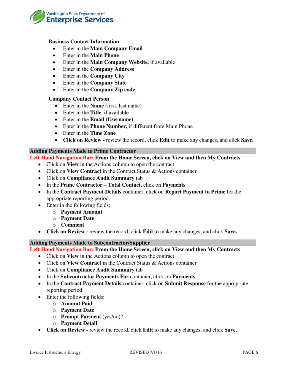 Instructions for Submittal of Esco Invoice for Payment - Washington, Page 6