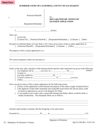 Form Sup Crt260 Declaration Re: Notice of Ex-parte Application - County of San Joaquin, California