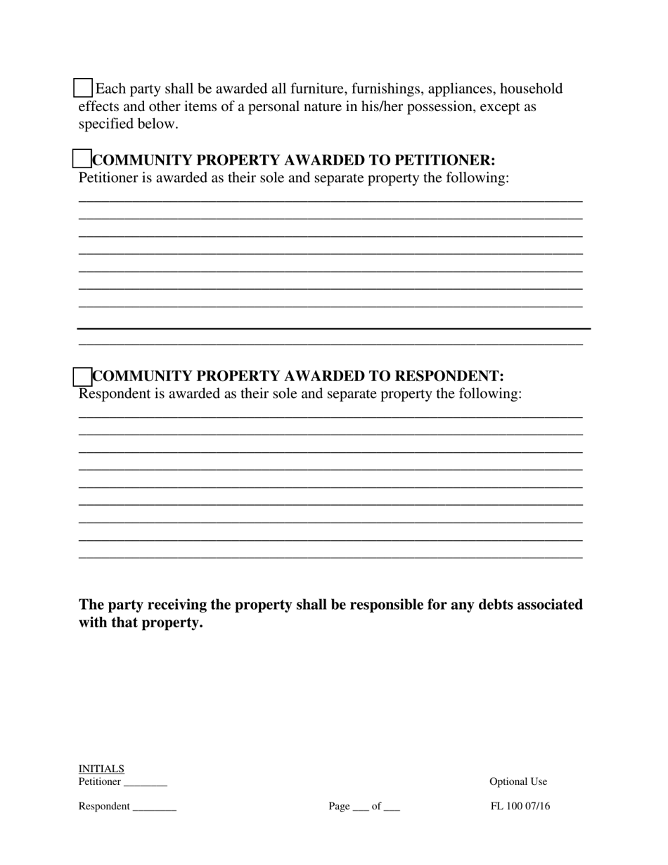 Form FL100 Attachment to Judgment - County of San Joaquin, California, Page 6