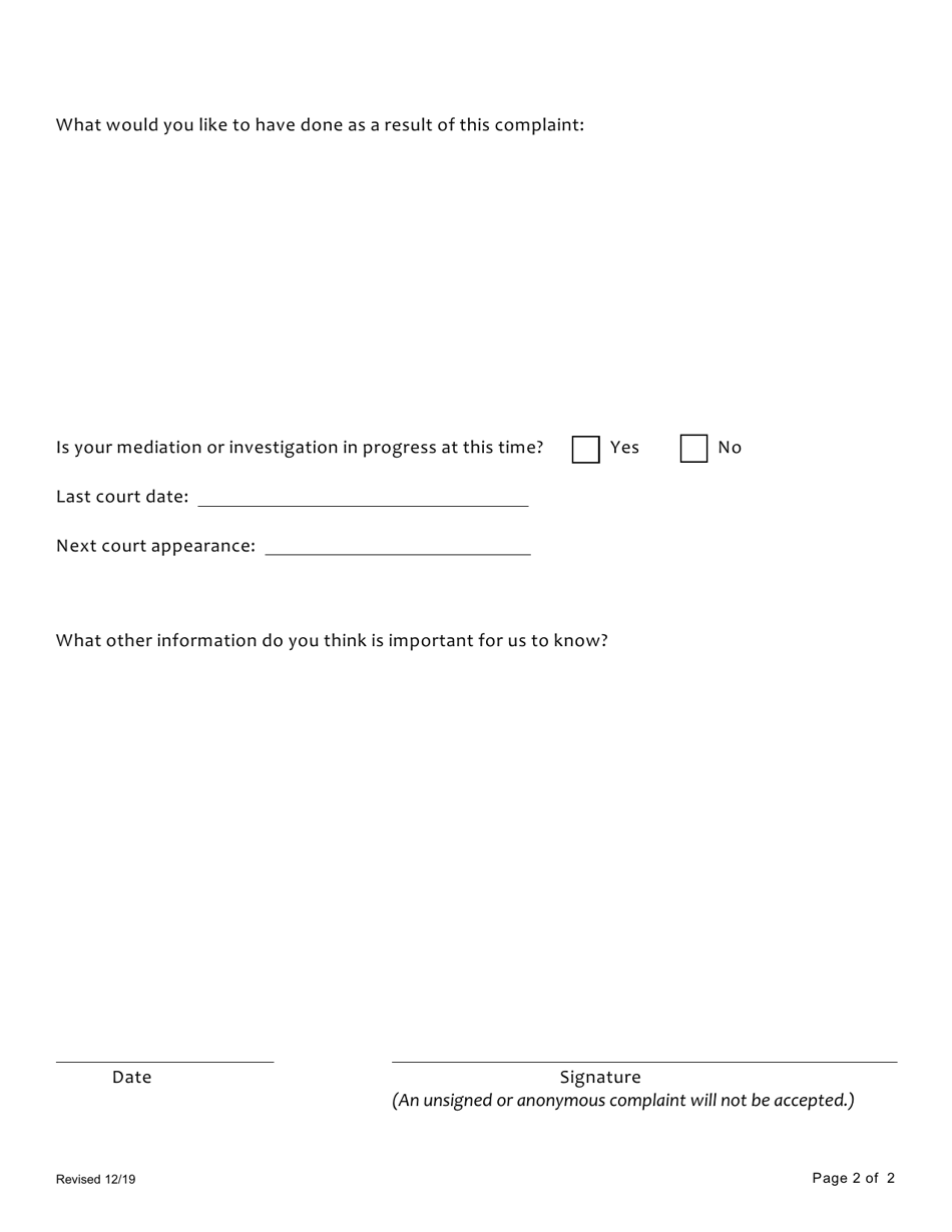 Client Complaint Form - County of San Joaquin, California, Page 2