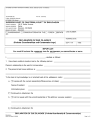 Form SJPR-102 Declaration of Due Diligence (Probate Guardianship &amp; Conservatorships) - County of San Joaquin, California