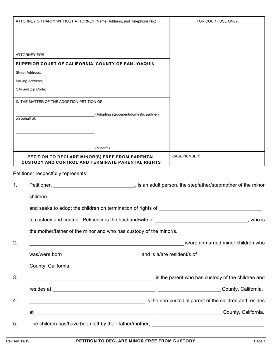 County of San Joaquin, California Petition to Declare Minor(S) Free ...