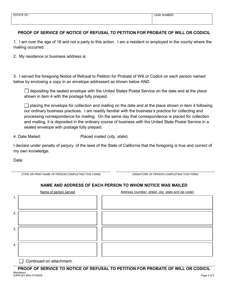 Form SJPR-201 Notice of Refusal to Petition for Probate of Will or Codicil - County of San Joaquin, California, Page 2