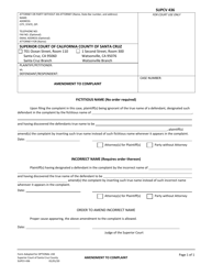 Form SUPCV436 &quot;Amendment to Complaint&quot; - County of Santa Cruz, California