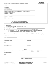 Document preview: Form SUPCV1098 Ex Parte Application and Order to Seal an Unlawful Detainer Case - County of Santa Cruz, California