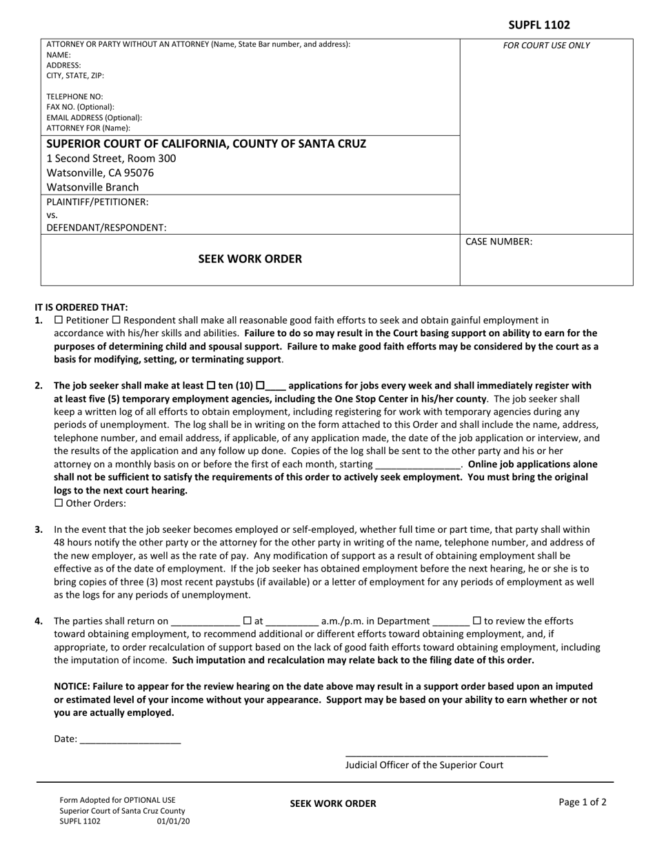 Form SUPFL1102 Seek Work Order and Report - County of Santa Cruz, California, Page 1