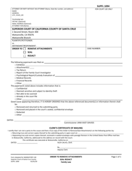 Document preview: Form SUPFL1094 Order to Remove Attachments, Seal, Redact - County of Santa Cruz, California
