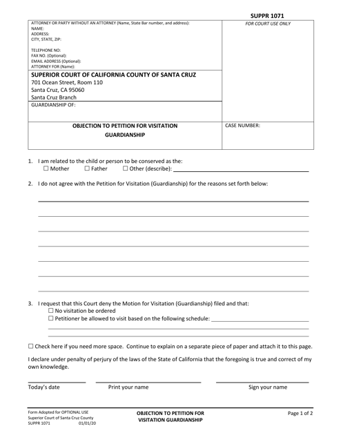 Form SUPPR1071 Objection to Petition for Visitation Guardianships - County of Santa Cruz, California
