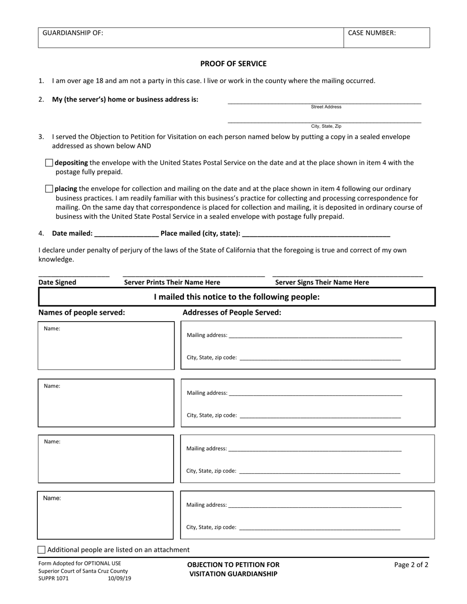 Form SUPPR1071 Objection to Petition for Visitation Guardianships - County of Santa Cruz, California, Page 2