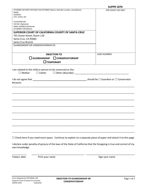 Form SUPPR1070 Objection to Guardianship or Conservatorship - County of Santa Cruz, California