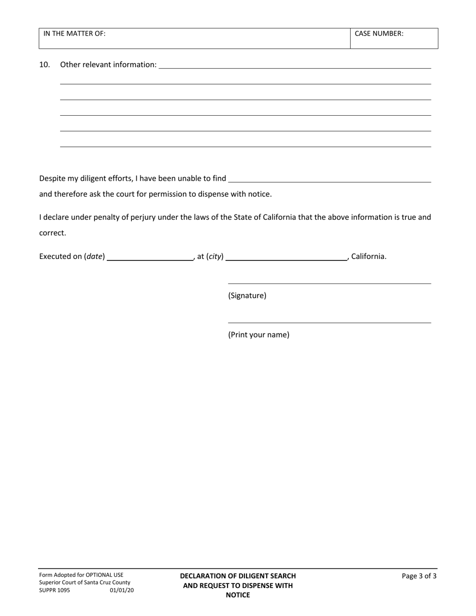 Form SUPPR1095 Declaration of Diligent Search and Request to Dispense With Notice - County of Santa Cruz, California, Page 3