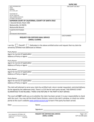 Document preview: Form SUPSC002 Request for Certified Mail Service (Small Claims) - County of Santa Cruz, California