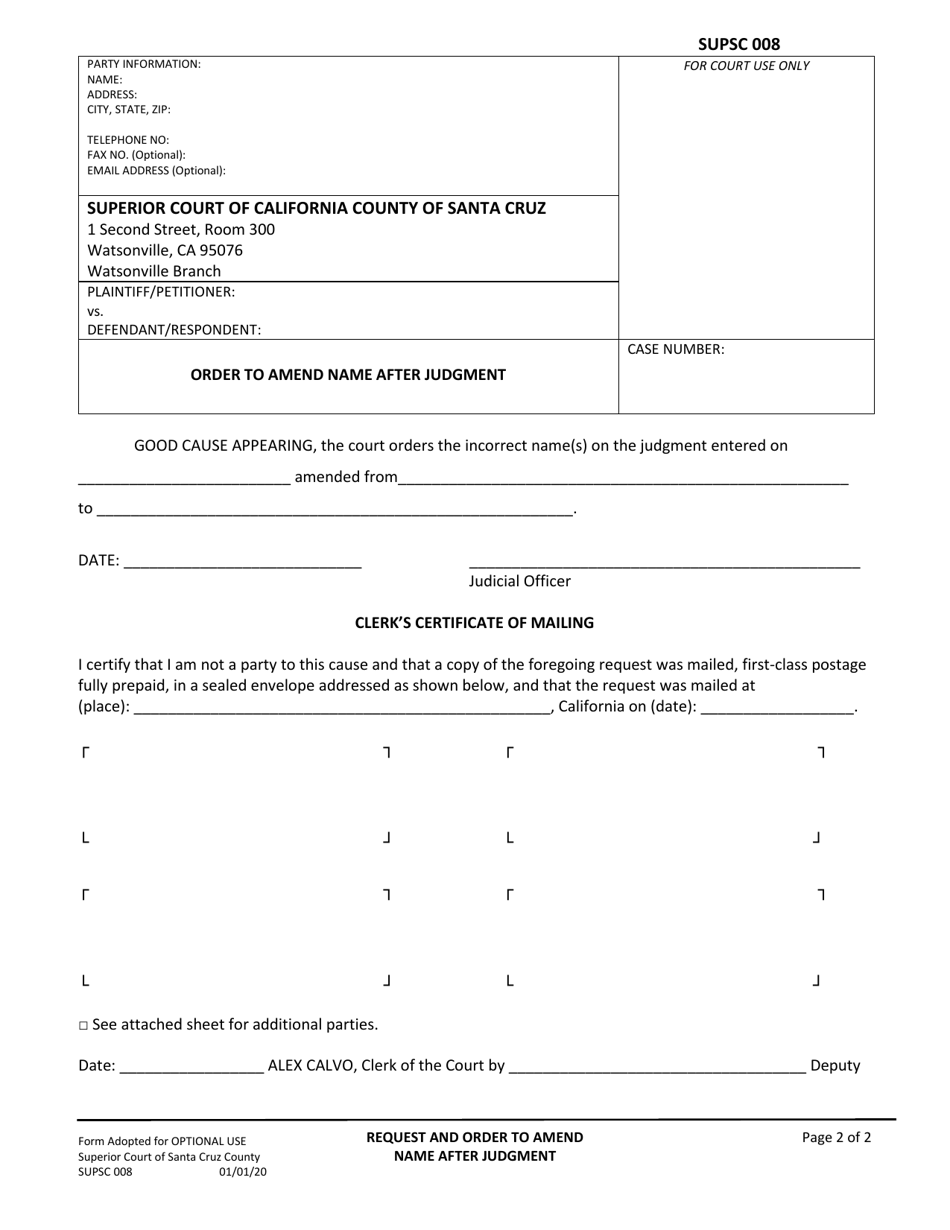 Form SUPSC008 Request to Amend Name After Judgment - County of Santa Cruz, California, Page 2