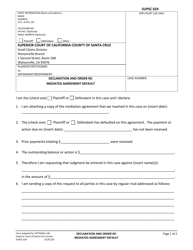 Form SUPSC024 Declaration and Order Re: Mediated Agreement Default - County of Santa Cruz, California