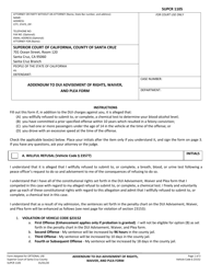 Form SUPCR1105 Addendum to Dui Advisement of Rights, Waiver, and Plea Form - County of Santa Cruz, California