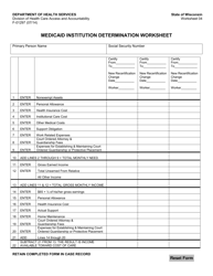 Document preview: Form F-01297 Worksheet 4 Medicaid Institution Determination Worksheet - Wisconsin