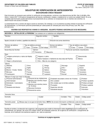 Document preview: Formulario DCF-F-5296-S Solicitud De Verificacion De Antecedentes - Wisconsin (Spanish)